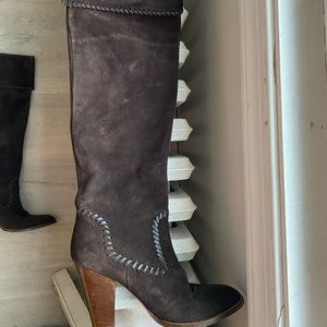 Michael Kors brown suede knee-high roll down boots